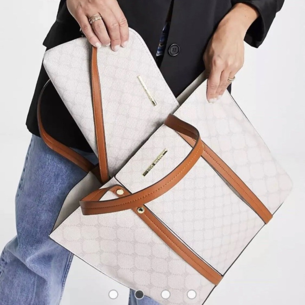 Steve Madden Tote Purse with Crossbody Bag 2pc Set | Cream Beige Logo | NWT - Picture 5 of 9